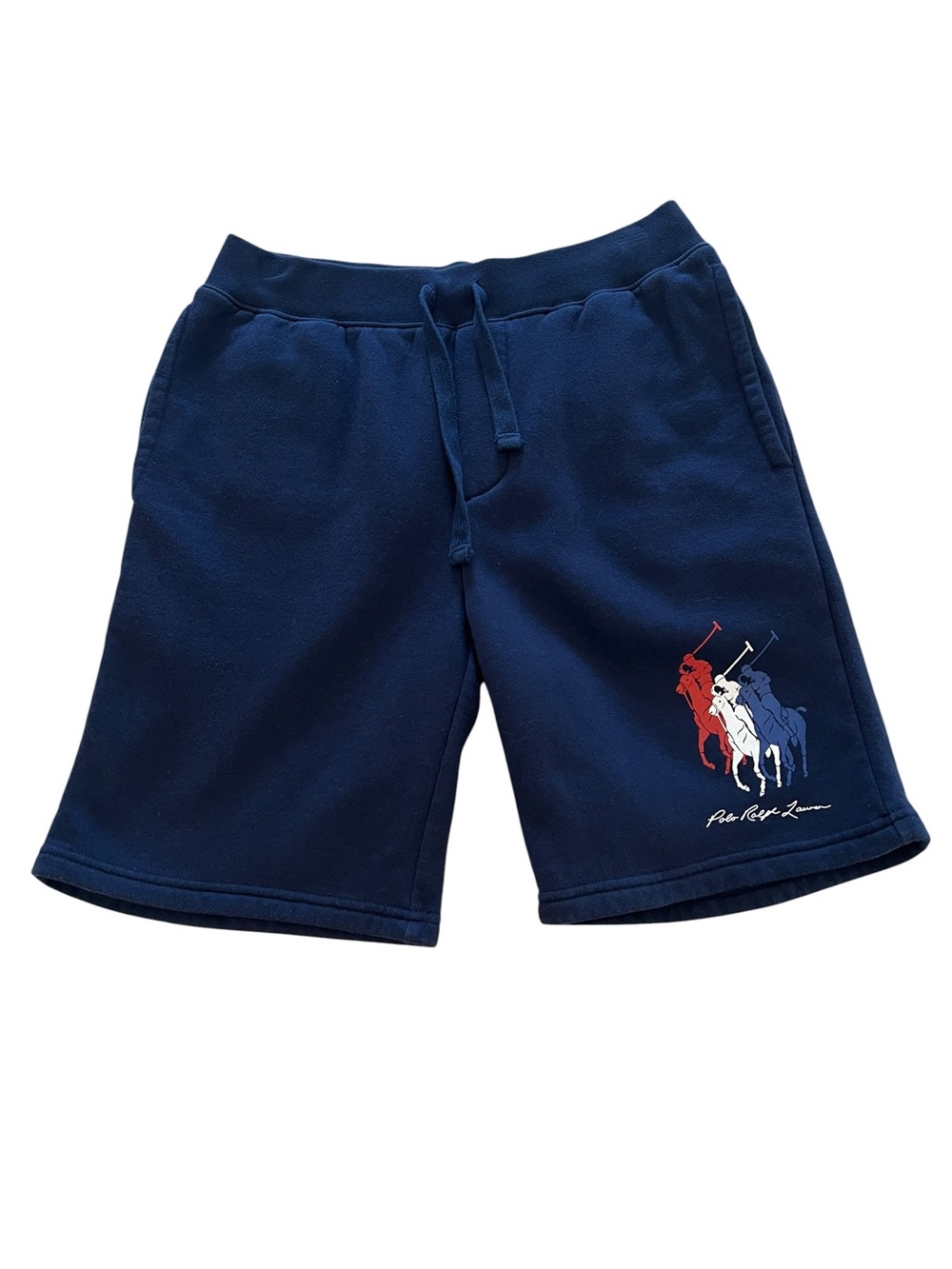 Polo Ralph Lauren Navy Triple Pony Fleece Shorts Streetwear Preppy Sporty- S